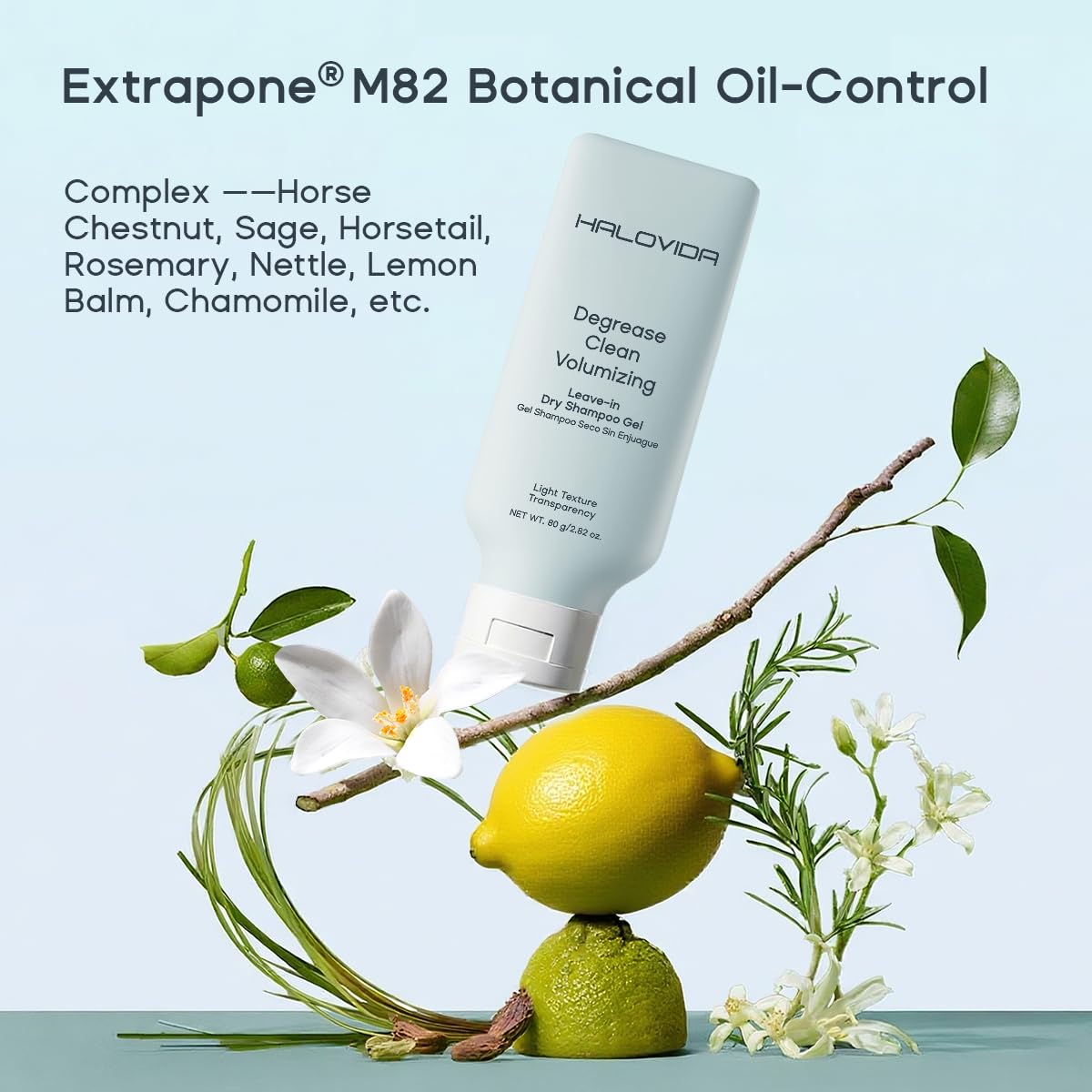 HALOVIDA Leave-in Dry Shampoo Gel, Instant Oil Absorption & Volume, Light Texture Transparency, Non-Aerosol, Safe & Clean with Natural Ingredients, 2.82 oz