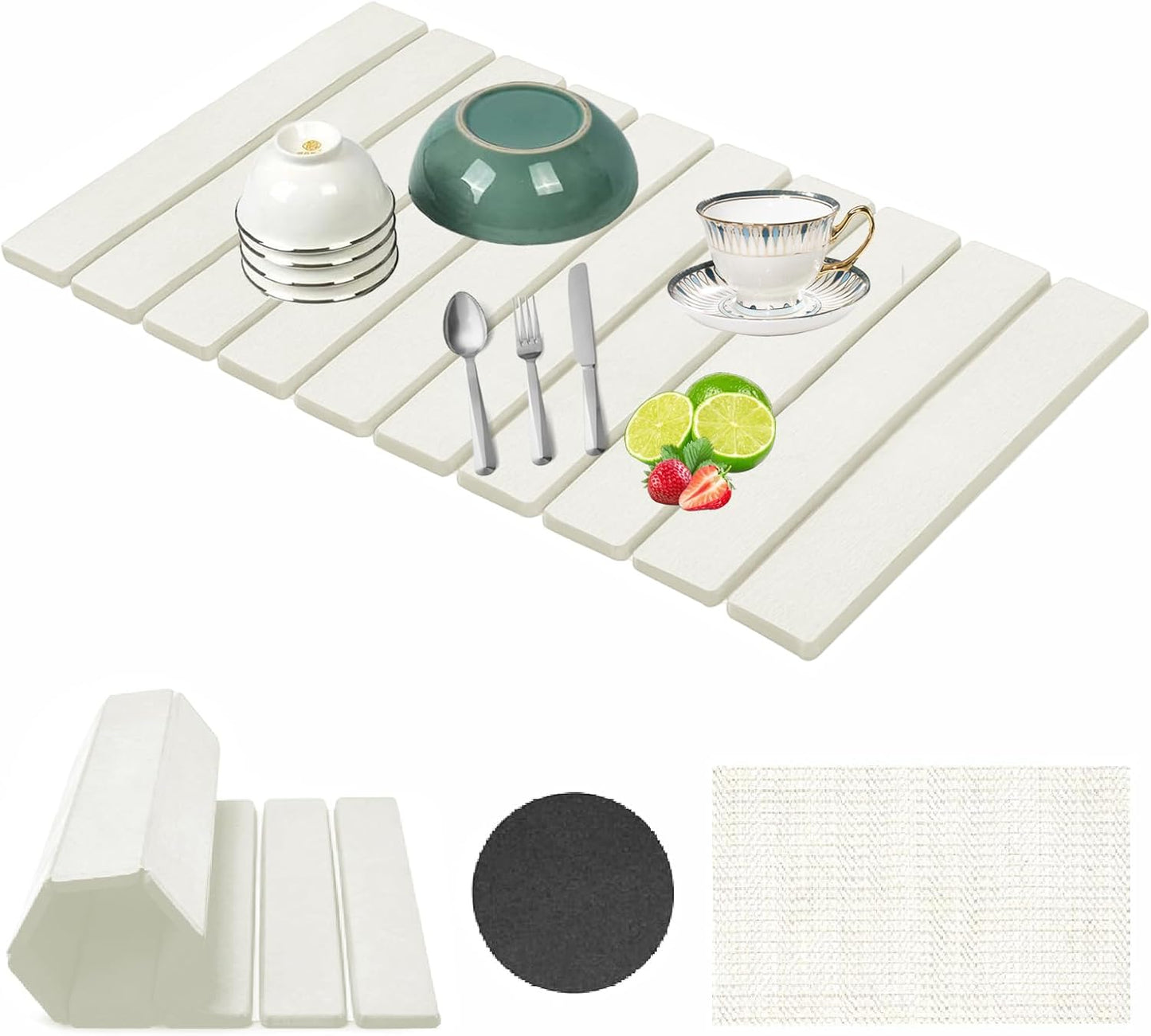 Stone Drying Mat for Kitchen Counter, Collapsible Dish Drying Mat, Fast Drying Diatomaceous Earth Dish Drying Mats, Water Absorbent Diatomite Kitchen Mat (white, medium)