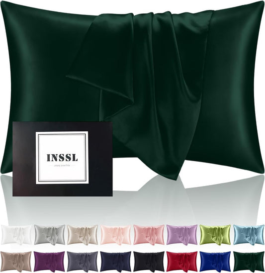 INSSL Silk Pillowcase for Women, Mulberry Silk Pillowcase for Hair an Skin and Stay Comfortable and Breathable During Sleep(Dark Green,Standard)