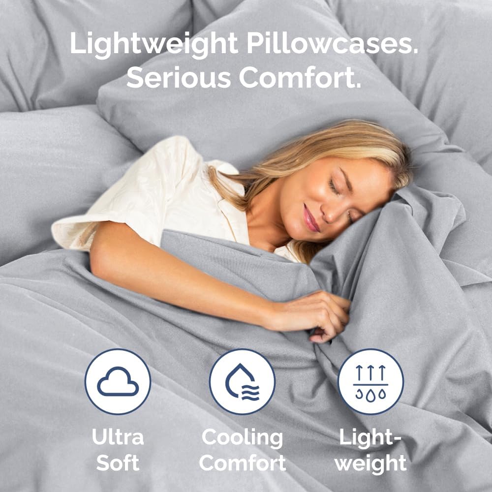 CGK Unlimited Queen Size Microfiber Pillowcase Set of 4 - Soft, Premium Quality, Machine Washable, 20x40, 20x36 & 20x48 Pillows for Sleeping - Steel Blue