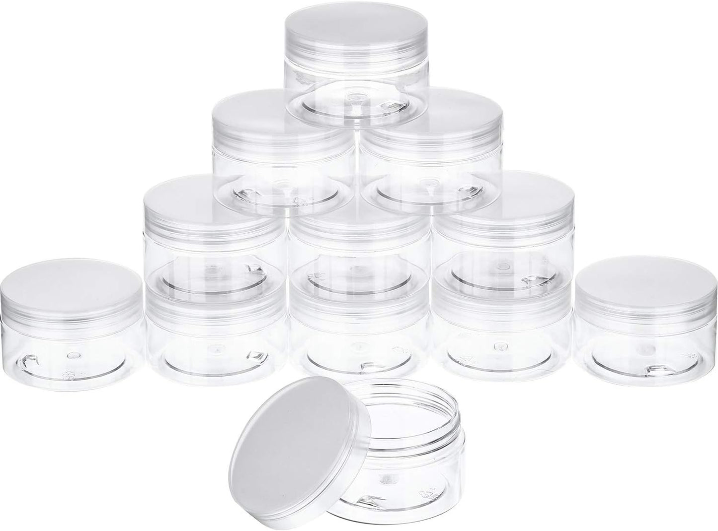 SATINIOR 12 Pack 4 oz Plastic Container Jars with Lids Round Clear Travel Cosmetic Container Jars for Toiletries, Lotion, Cream, Ointments, Makeup, Rhinestone, Samples, Kitchen Storage, White