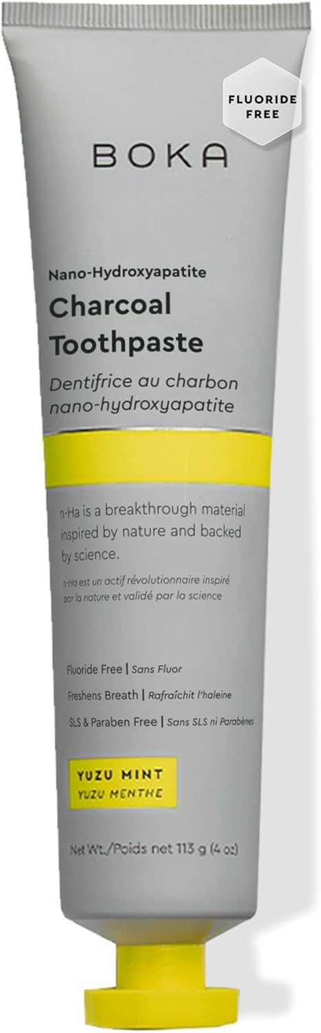 Boka Fluoride Free Toothpaste, Nano Hydroxyapatite Toothpaste, Appropriate for Sensitive Teeth - for Adult, Kids Oral Care - Charcoal Yuzu Mint Flavor, 4 Fl Oz 1Pk US Manufactured