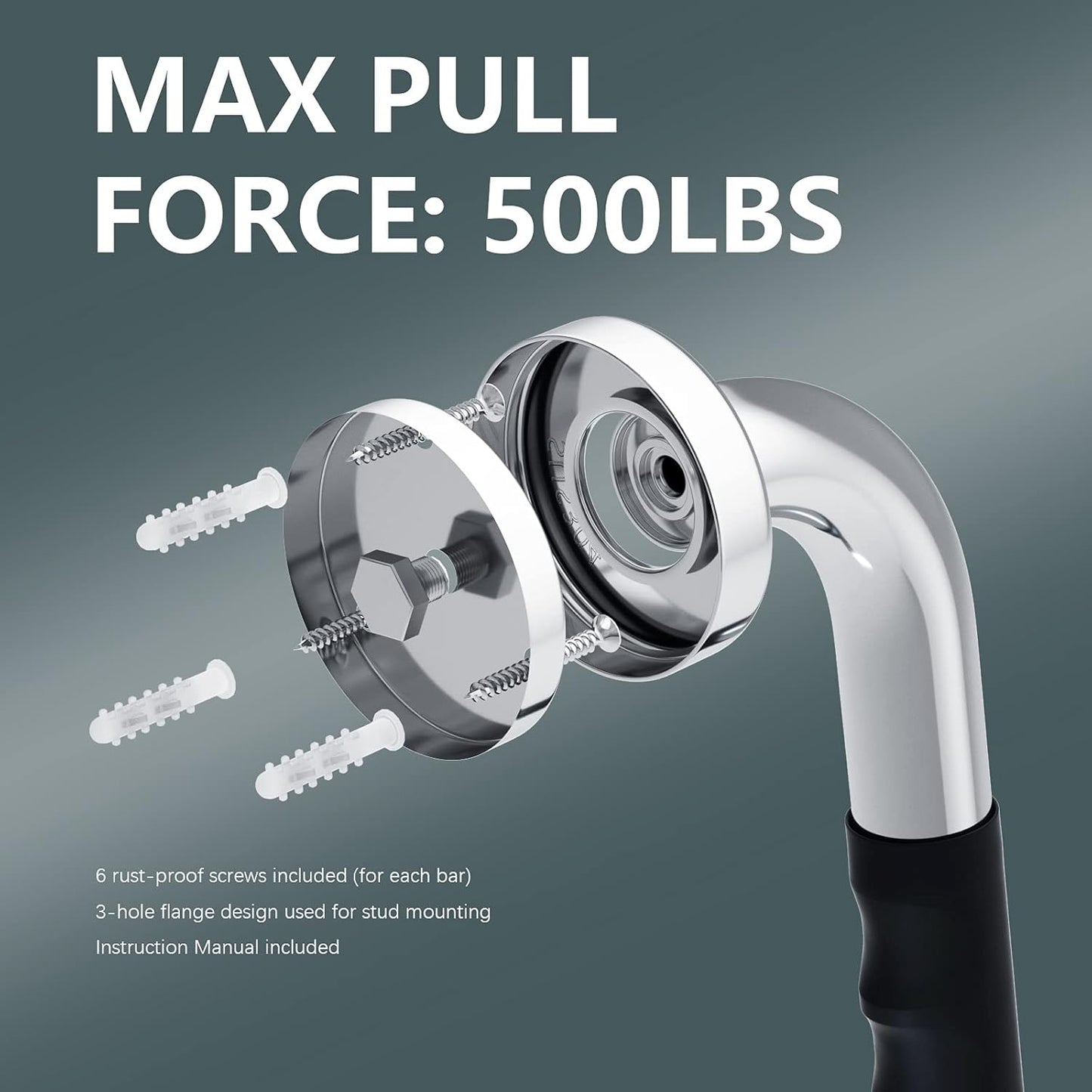 2 Pack 12 Inch Shower Grab Bar w/Anti Slip Rubber Grip, ZUEXT SUS304 Stainless Steel Bath Grab Bar, Bathroom Balance Bar, Wall Mount Safety Handrail Support, Handicap Injury Elderly Assist Handle