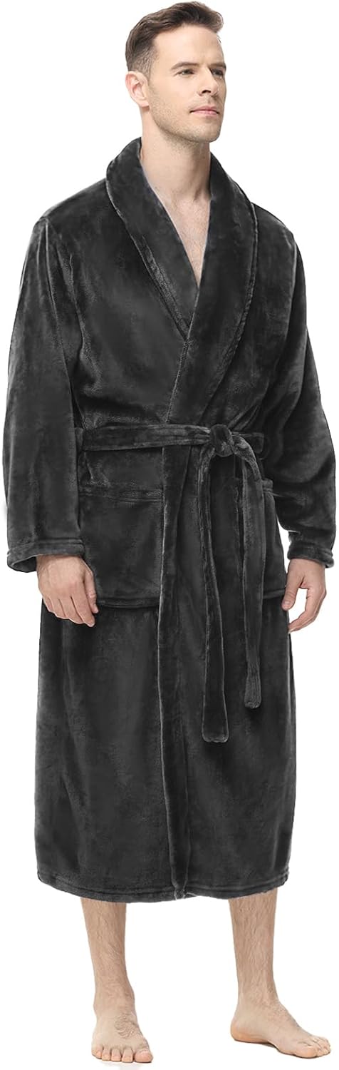 Yurhap Mens Fleece Robe, Soft Plush Robe for Men, Fluffy Bathrobe with Belt & 2 Pockets