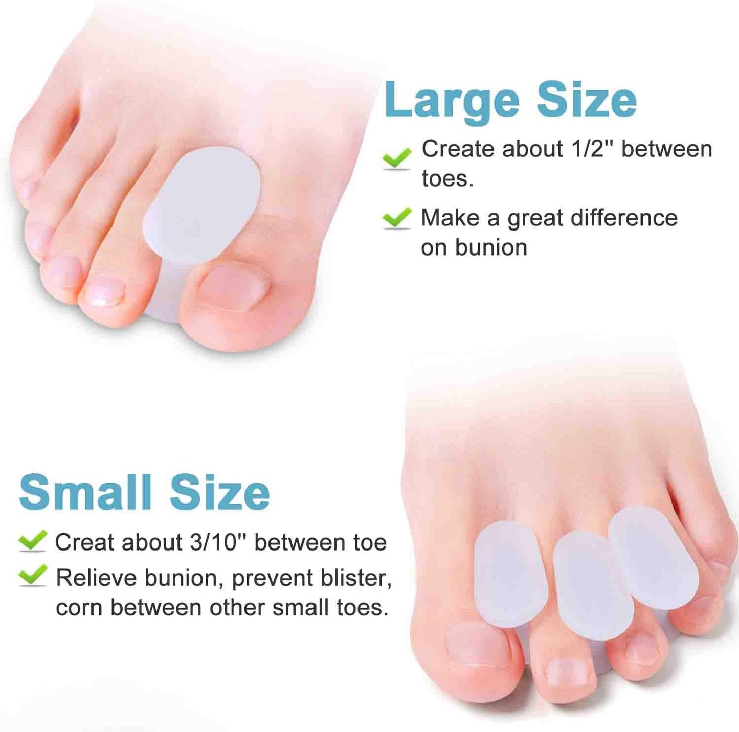 Povihome 10 Pack Gel Bunion & Toe Spacers Separators (0.3'' Thick) and Straightener Orthotics for Bunion Overlapping Toes, Bunion Toe Pain Relief - S Size