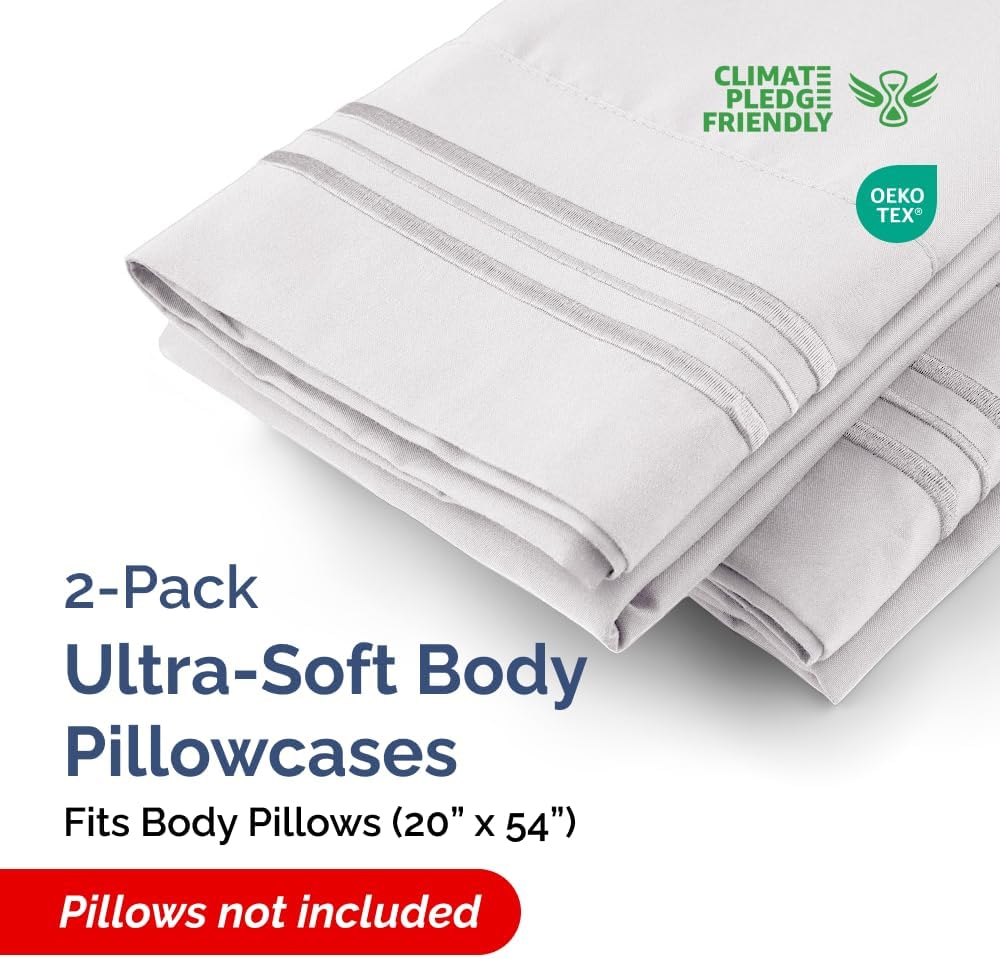 Long Pillowcases - Body Pillow Cover - Long Pillow Insert for Sleeping, Side Sleepers - Soft & Breathable Body Pillow Case with Envelope Enclosure - Comfy & Machine Washable - 20" x 54" (French Grey)