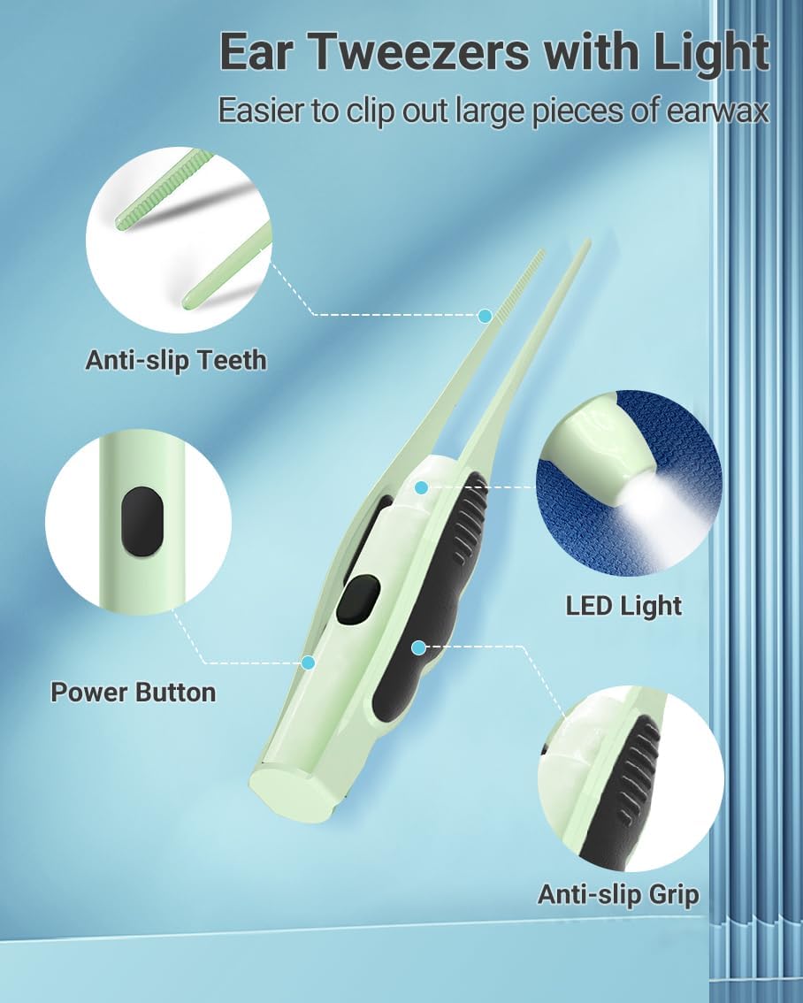Upgraded All-in-One Ear Cleaning Tool Set with LED Light, Pick, Tweezers, Spiral Spring Spoon for Adults, Kids, and Pets (Pack of 7)