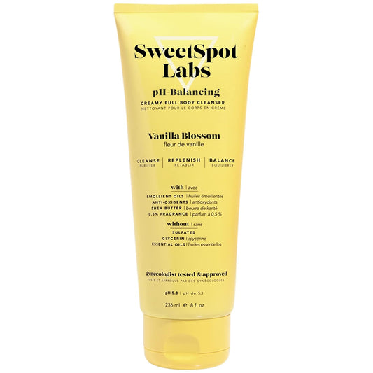SweetSpot Labs Feminine Wash, Gentle Vanilla Blossom Scent, with Shea Butter and Aloe Vera, Sulfate Free, pH Balanced Womens Body Wash, 8 oz