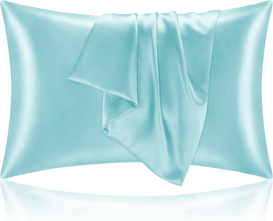 BEDELITE Satin Pillowcase for Hair and Skin, Super Soft and Cooling Similar to Silk Pillow Cases 2 Pack with Envelope Closure, Gift for Women Men(20"x26" Standard Size, Blue)