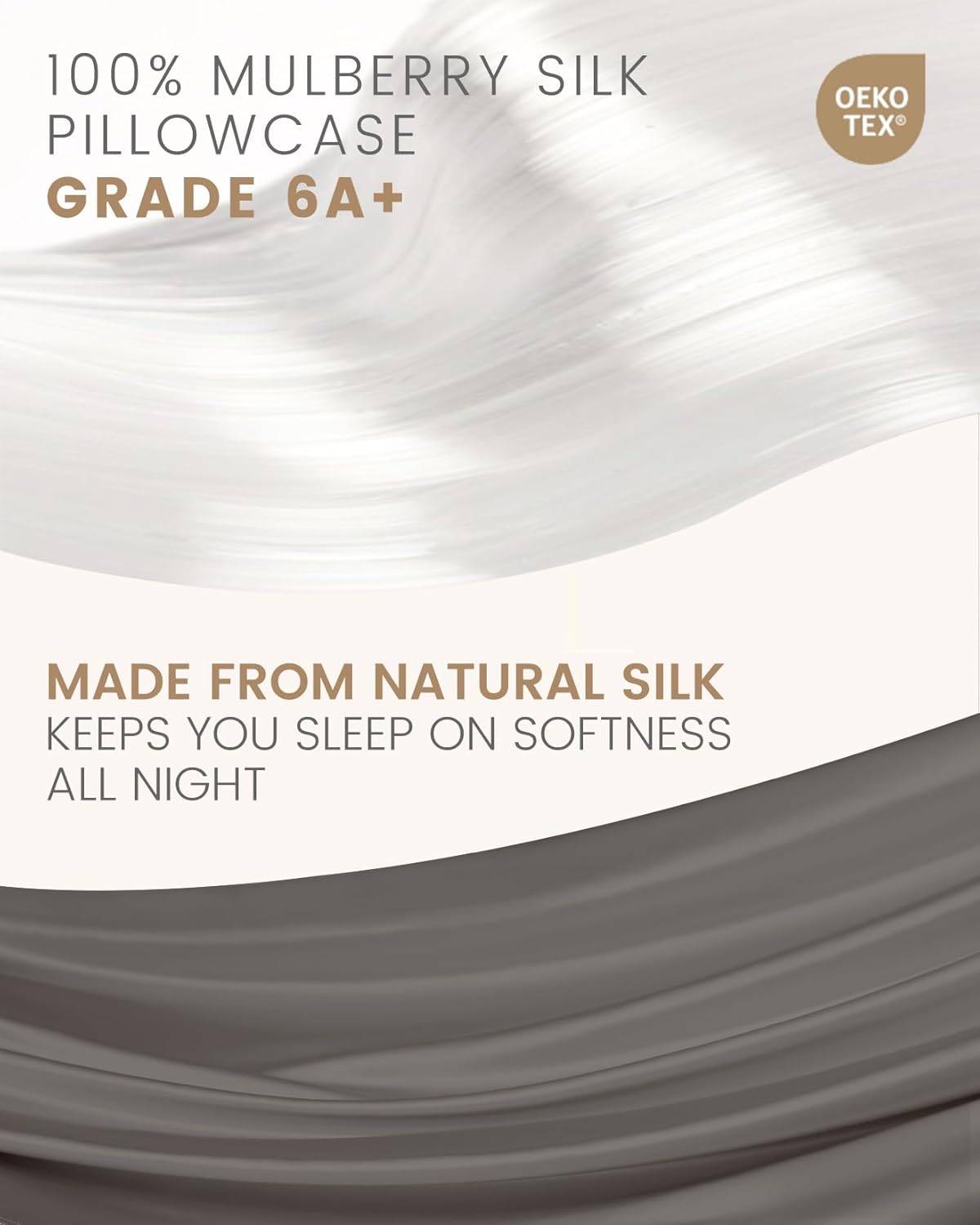 THXSILK 100% Mulberry Silk Pillowcase, 6A+ High-Grade Fibers Silk Pillowcase for Hair and Skin, King Size 20"x36" Silk Pillow Case with Hidden Zipper - Dark Grey