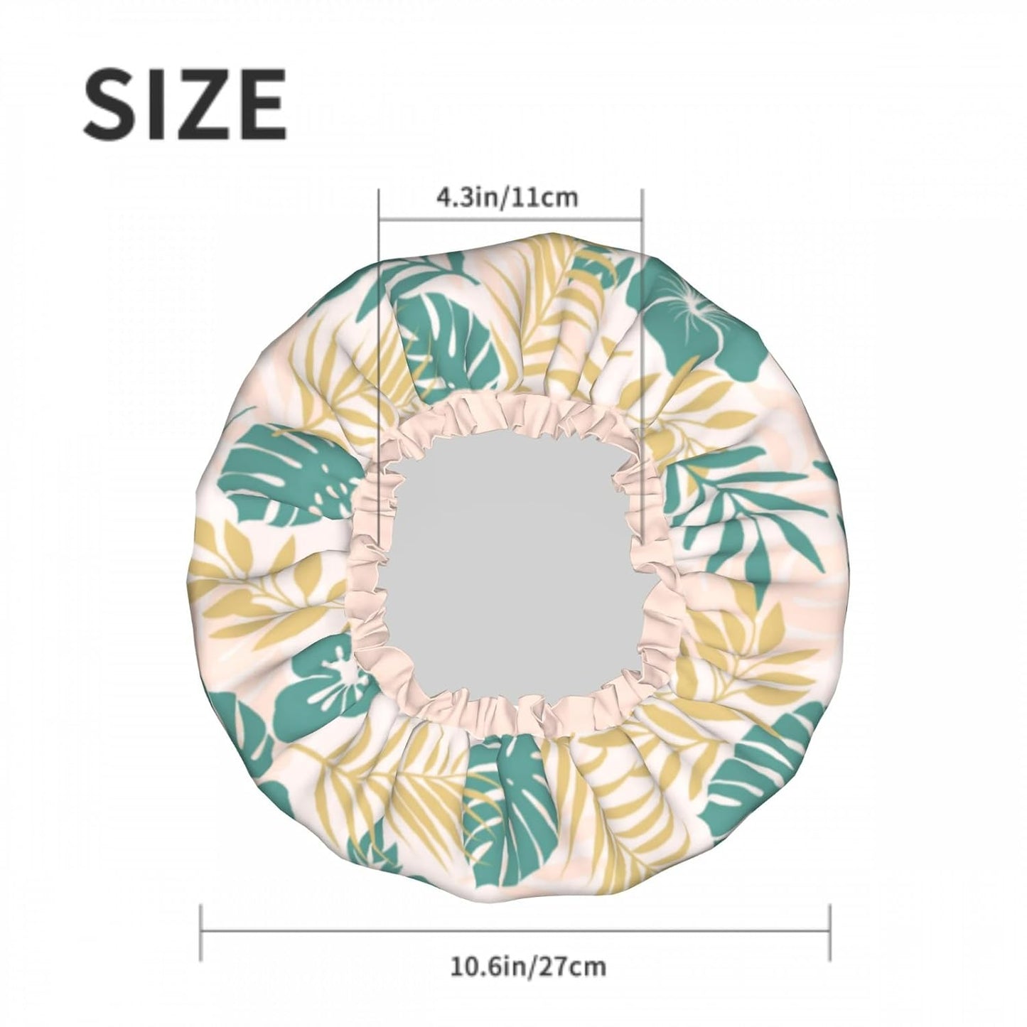 Palm Leaf Nature Double Layer Waterproof Shower Cap for Women Reusable Bath Cap for All Long Hair Lengths Soft Bath Shower Hat