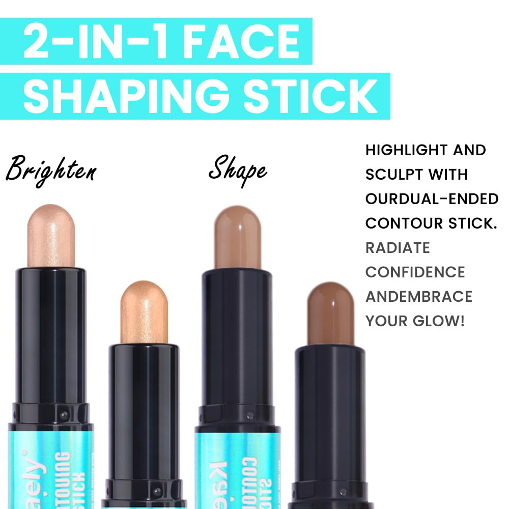 evpct 2in1 Face Shaping & Contouring Stick Cream Contour Concealer Bronzer Stick Makeup Kit for Beginner Face Highlighter Makeup Stick contorno maquillaje de maquillaje, NEW Rich +NEW Deep