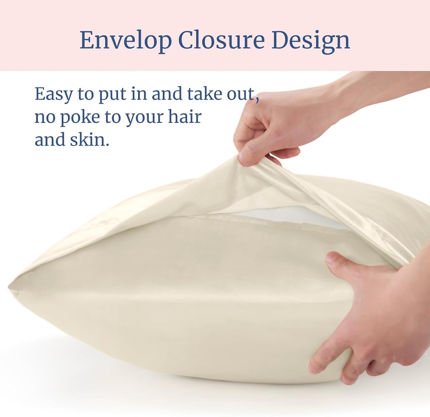 BEDELITE Satin Pillowcase for Hair and Skin, Super Soft and Cooling Similar to Silk Pillow Cases 2 Pack with Envelope Closure, Gift for Women Men(20"x40" King Size, Beige)