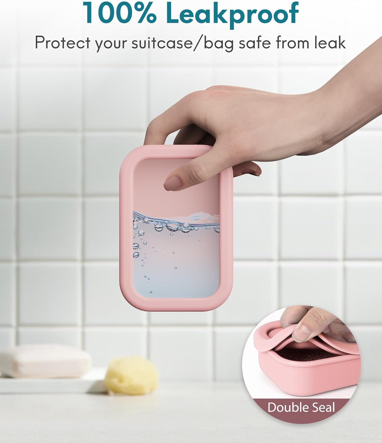 Quatish Solid Shampoo Bar Holder, Large Leakproof Travel Soap Case, Silicone Soap Box with Draining Layer, Enhanced Soap Container, Suitable for Camping, Gym, Bathroom, Outdoor Essentials, Pink