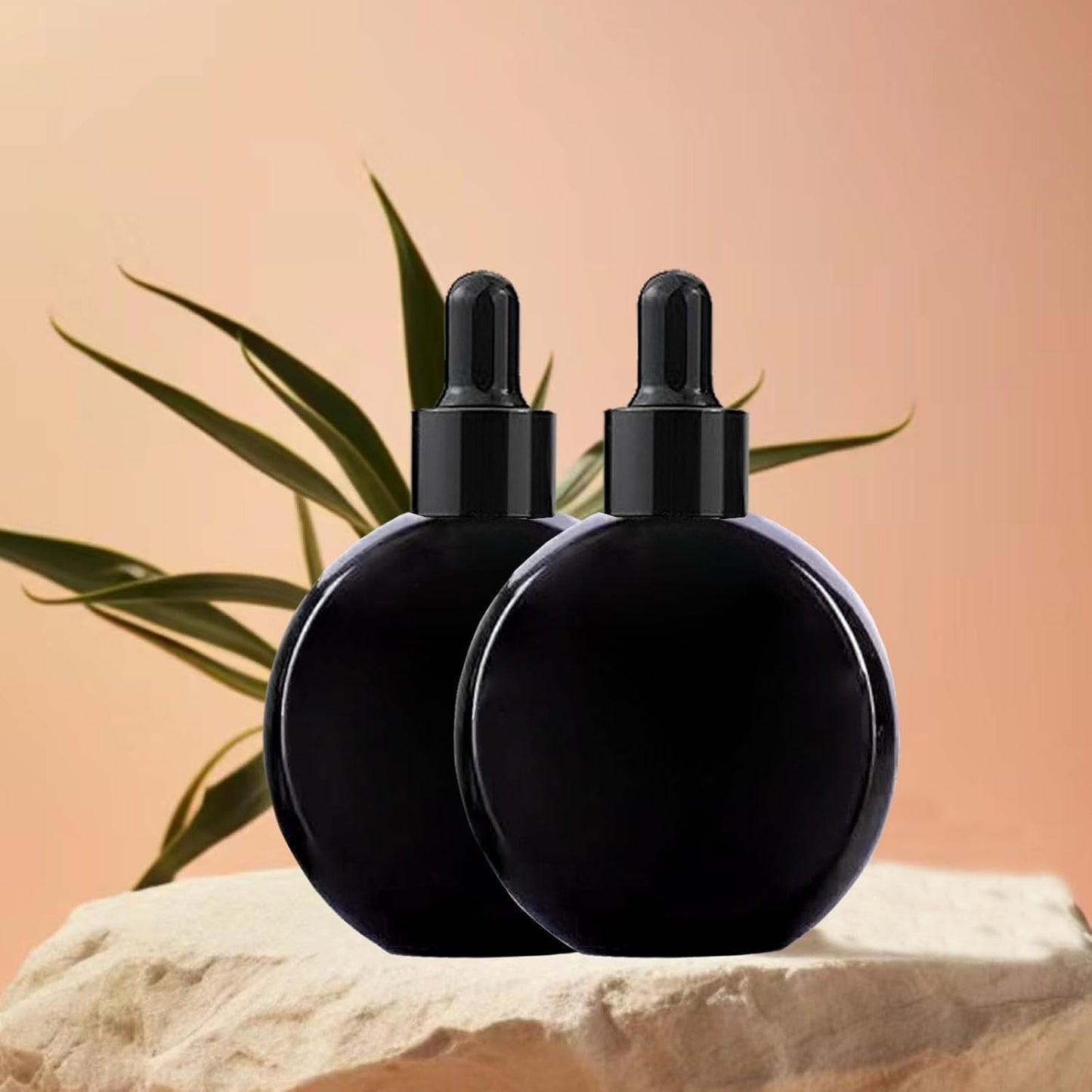 6Pcs,2 oz Black Glass Dropper Bottles for Essential Oils,60ml flat round perfume bottle with Eye Droppers,for Essential Oils,Perfumes, Serums,Leakproof for Travel (Black)