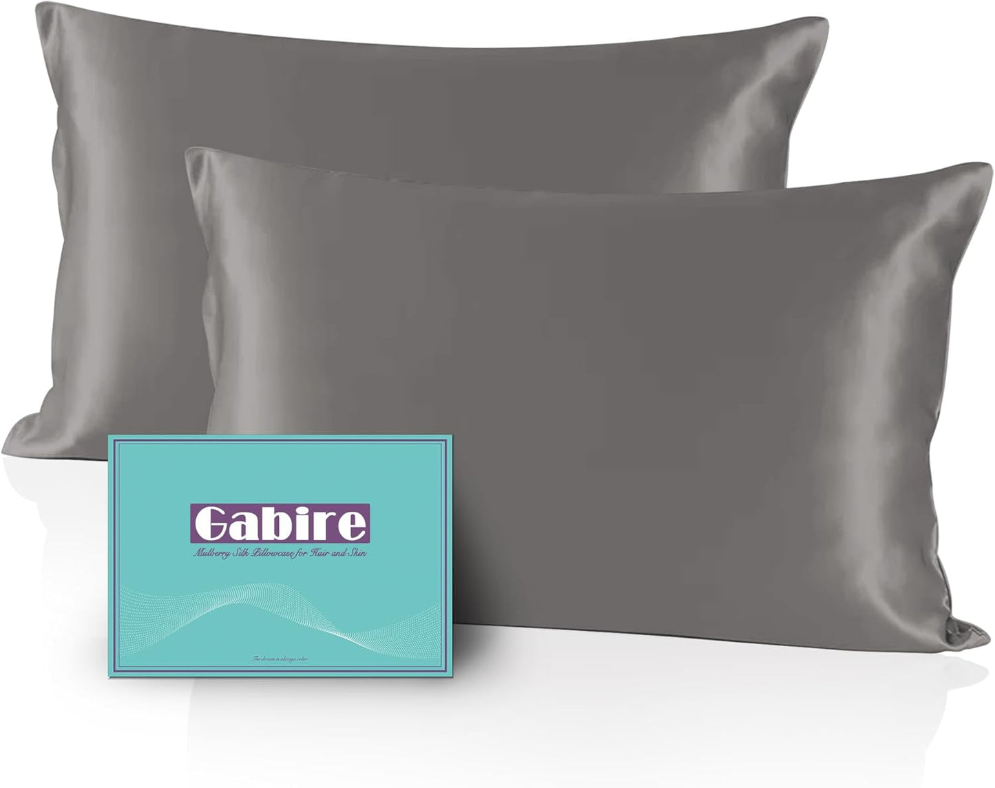 Mulberry Silk Pillowcases Set of 2, Both Sides Real Silk Pillow Covers for Hair and Skin Prevent Acne Pillowcase Organic Silk Pillowcase 2 Pack with Hidden Zipper, Grey, King (20"×36")