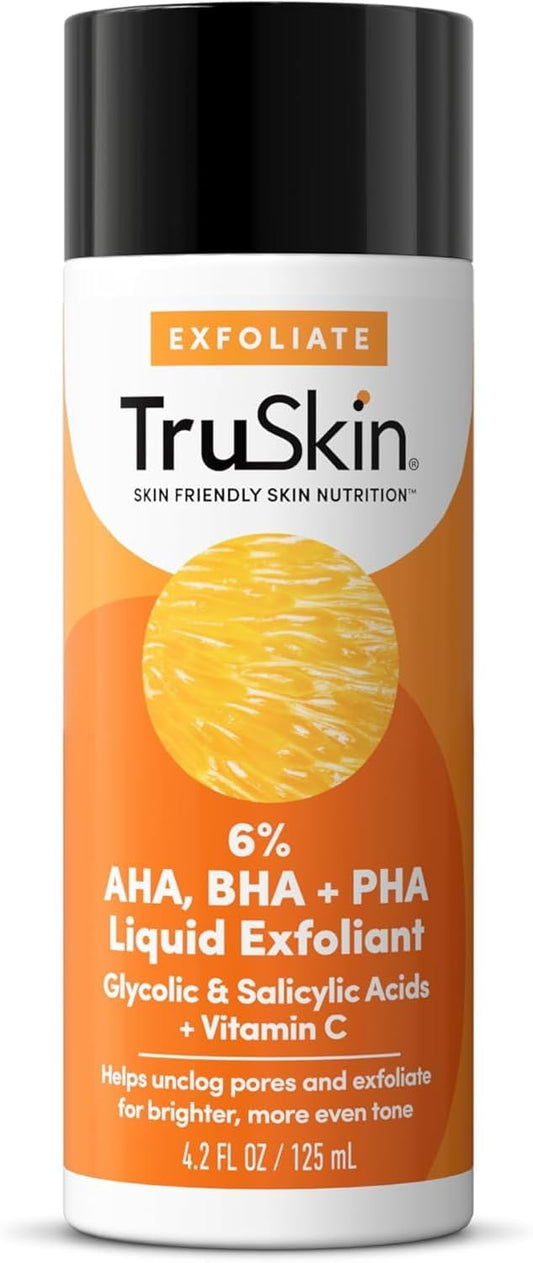 TruSkin BHA Liquid Exfoliant & Toner – PHA AHA BHA Gentle Exfoliator with Salicylic & Glycolic Acid, Vitamin C – Improve Appearance of Tone & Texture, Unclog & Minimize Look of Pores, 4.2 fl oz