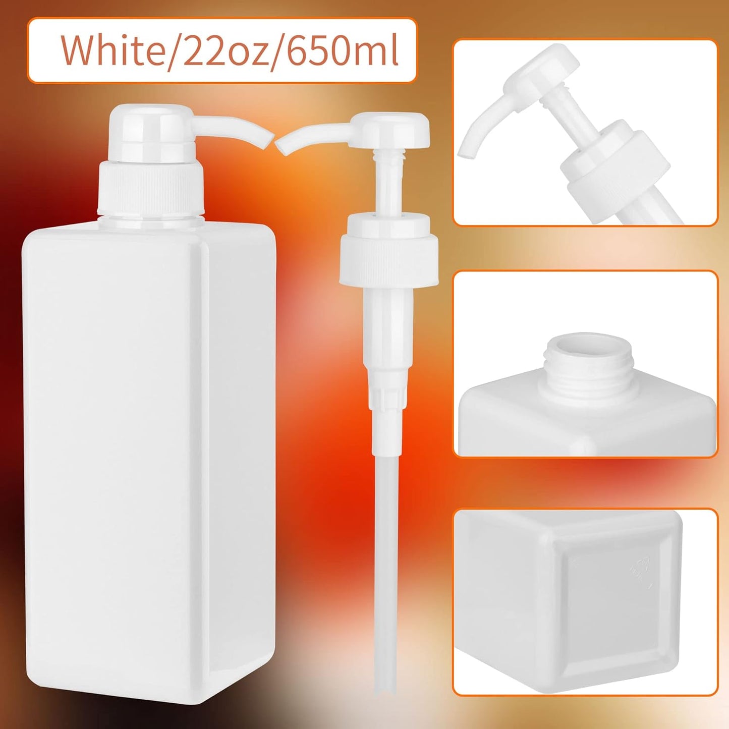 Pump Bottle Dispenser 22oz/650ml Jansburg 2Pack Refillable Square Plastic Lotion Dispenser Empty Lotion Pump Bottle for Essential Oil Lotion, Shampoo, Bathroom Travel White