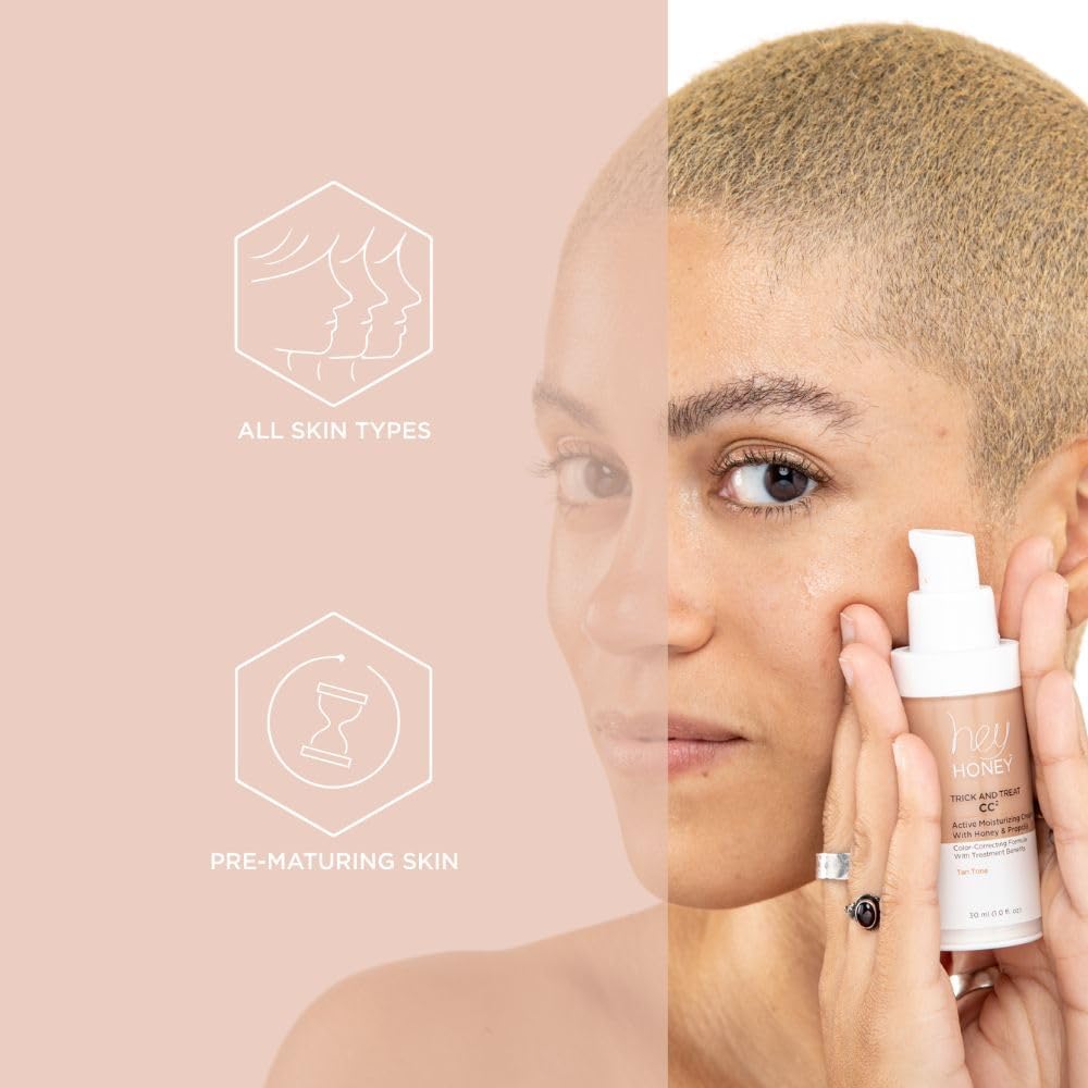 Hey Honey Trick and Treat CC² Cream SPF 46 | Active Moisturizing Color Correcting Cream with Honey & Propolis | Best Cover For Rosacea, Skin Redness & Mature Skin | Cruelty-Free | 1 oz (Fair Tone)