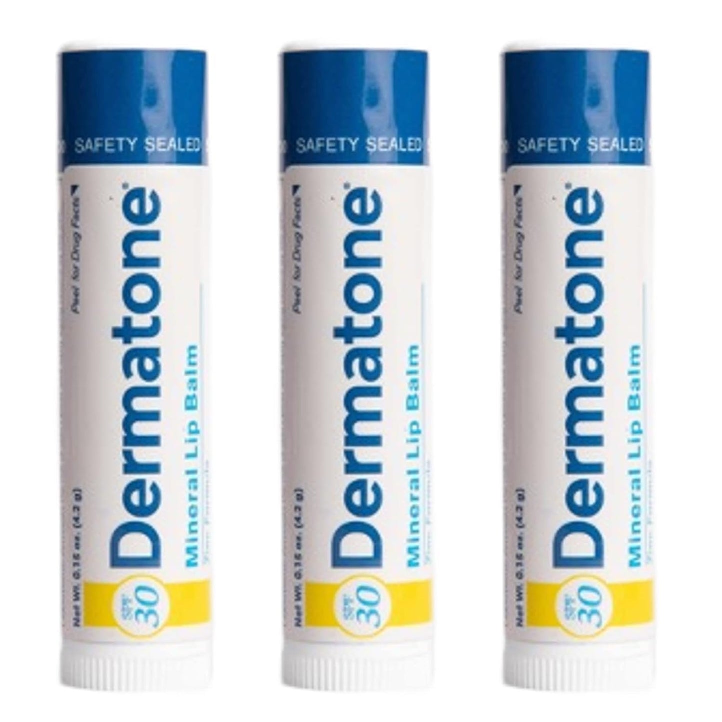 Dermatone Mineral Lip Balm Stocking Stuffer | Moisturizing, SPF30, Reef Safe, Oxybenzone Free | Jojoba Oil, Avocado Oil, Vitamin E | Zinc Oxide Lip Balm with SPF 30 | 0.15 oz (3-Pack)