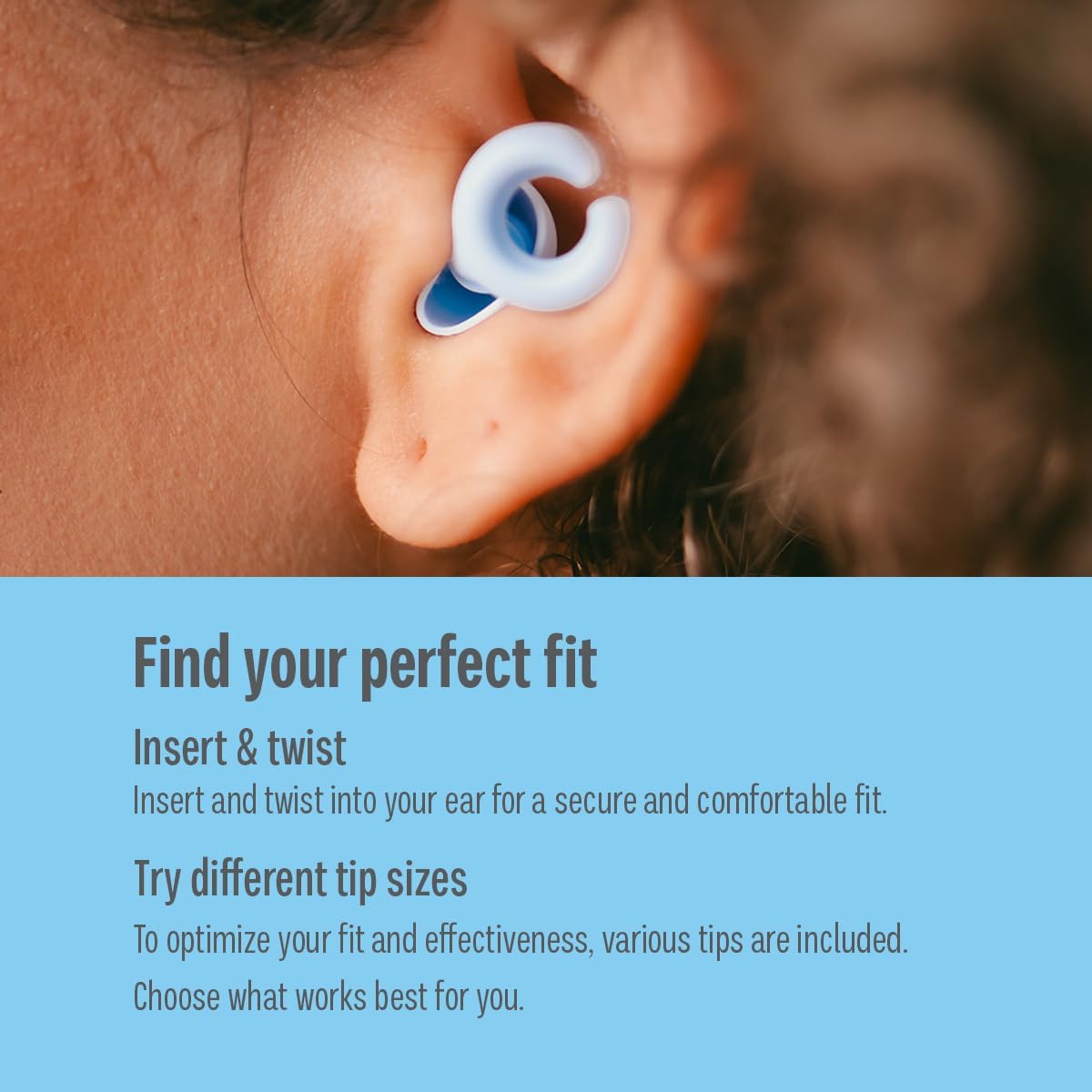Hush Hoops Ear Plugs, Ultra-Soft Reusable Silicone Plugs with Horseshoe Shape for Comfort, Designed for Sleep and Sound Suppression, 17dB (NRR) Noise Reduction Rating, Blue, 1 Pair with Travel Case