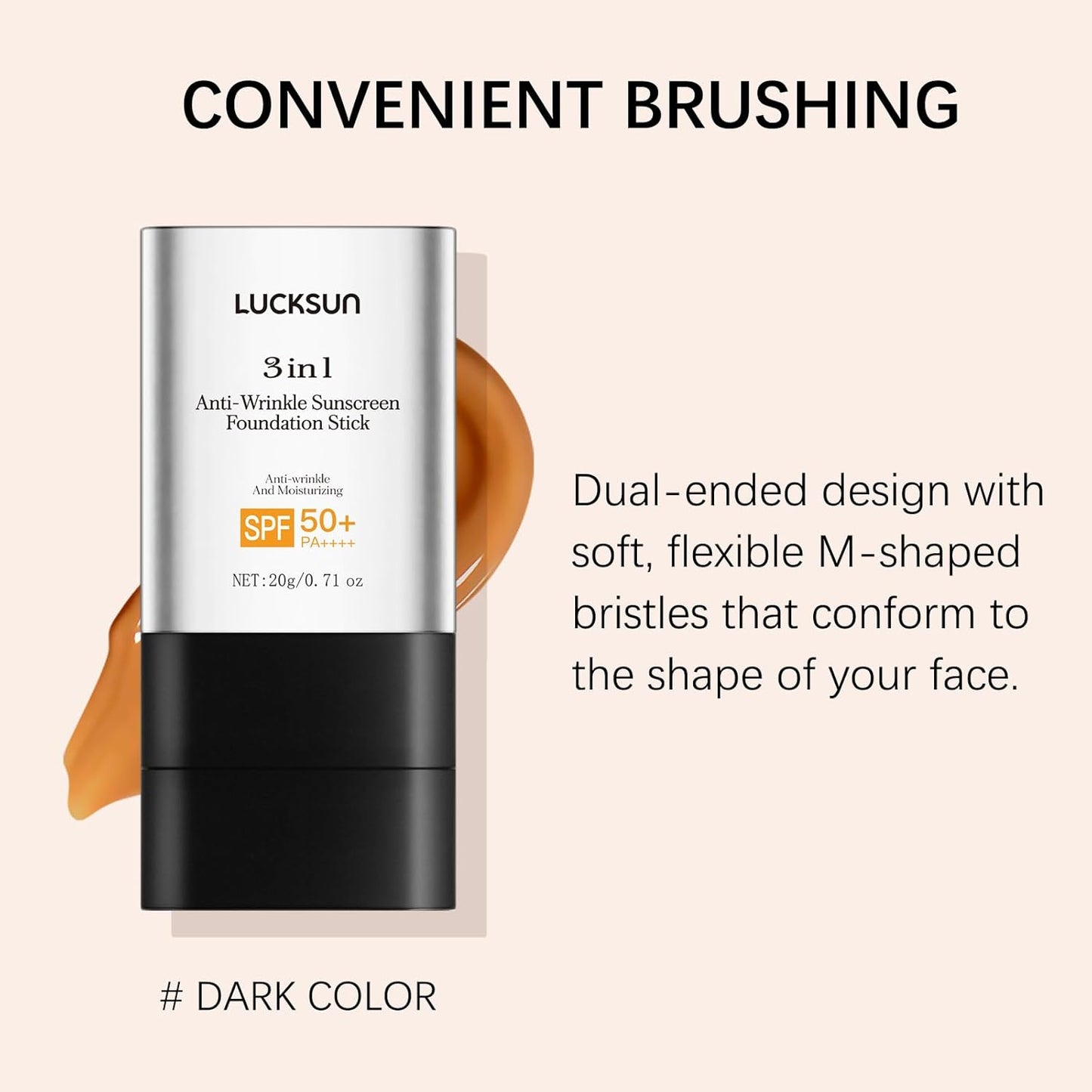 3 in 1 Anti-wrinkle Hydrating Lightweight Foundation Stick Concealer & Makeup, Multi-Use Long-Lasting Formula for All Skin Types (Dark, 20g/0.71oz)