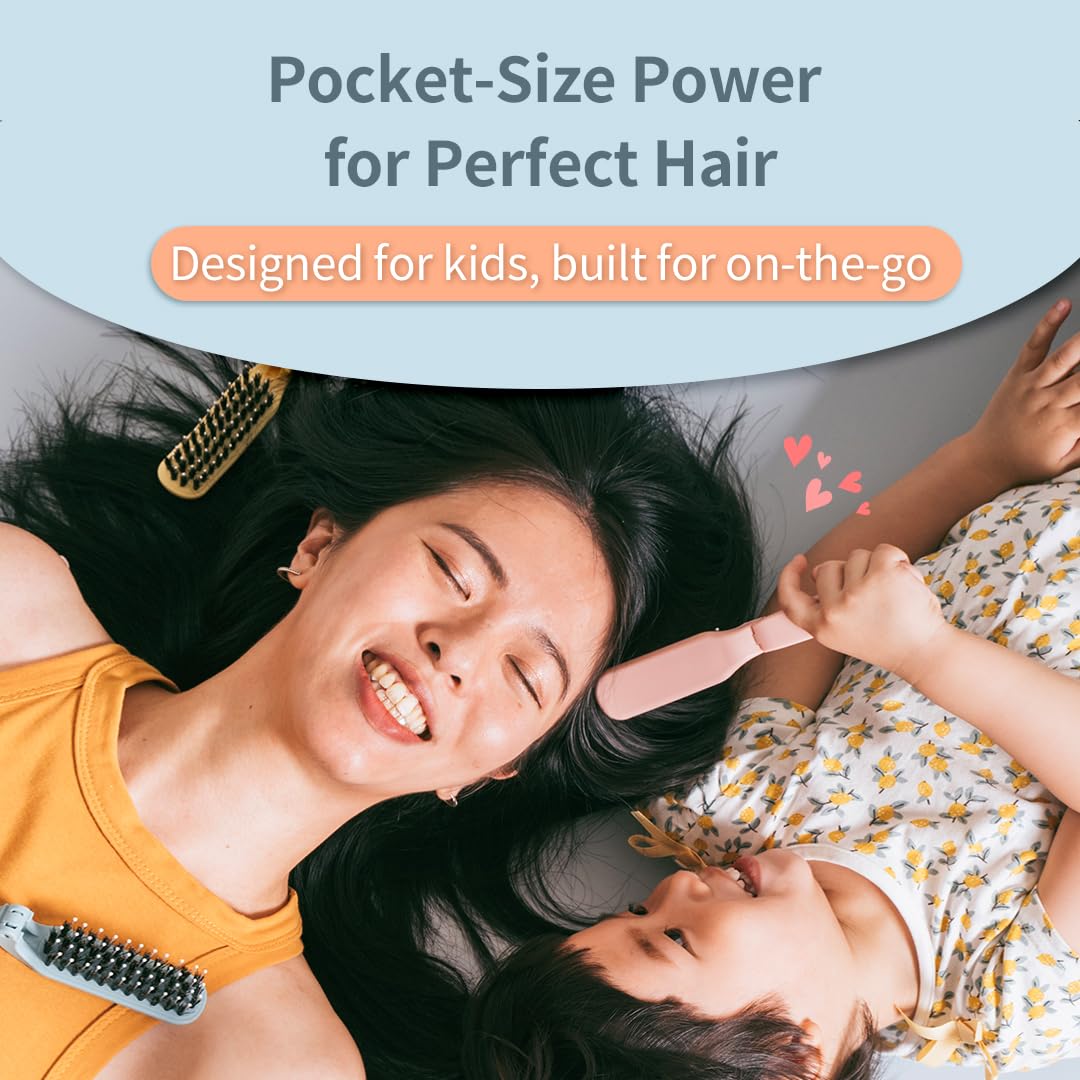 Uffy MiniPop Travel Hair Brush – Mini Folding Boar Bristles for Women, Men & Kids | Kid-Friendly Portable Purse Brush for Wet & Dry Hair, Curly or Straight | Pocket-Size Detangler – Mint Green