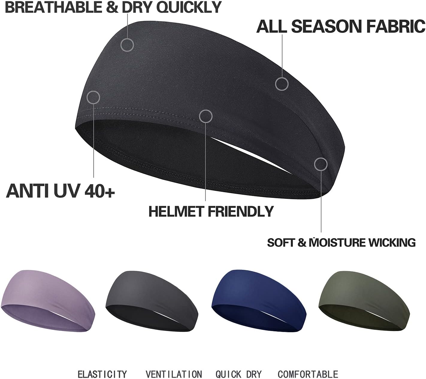 Mens Running Headband,5Pack,Mens Sweatband Sports Headband for Running,Cycling,Basketball,Yoga,Fitness Workout Stretchy Unisex Hairband