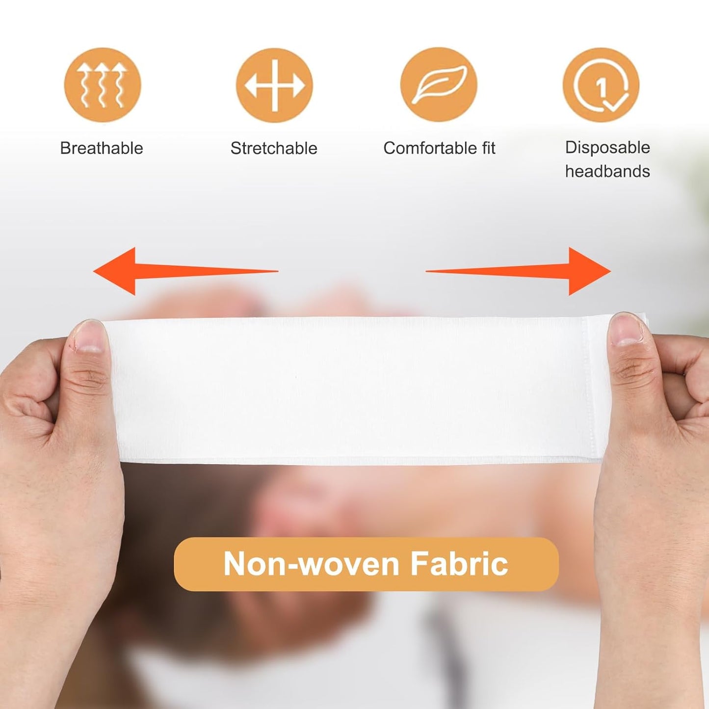 150 Pcs Disposable Facial Spa Headbands, White Stretchable Non-Woven Fabric Facial Head Bands Soft Skin Care Hair Bands with Convenient Closure for Salons Makeup Skincare Fitness Travel