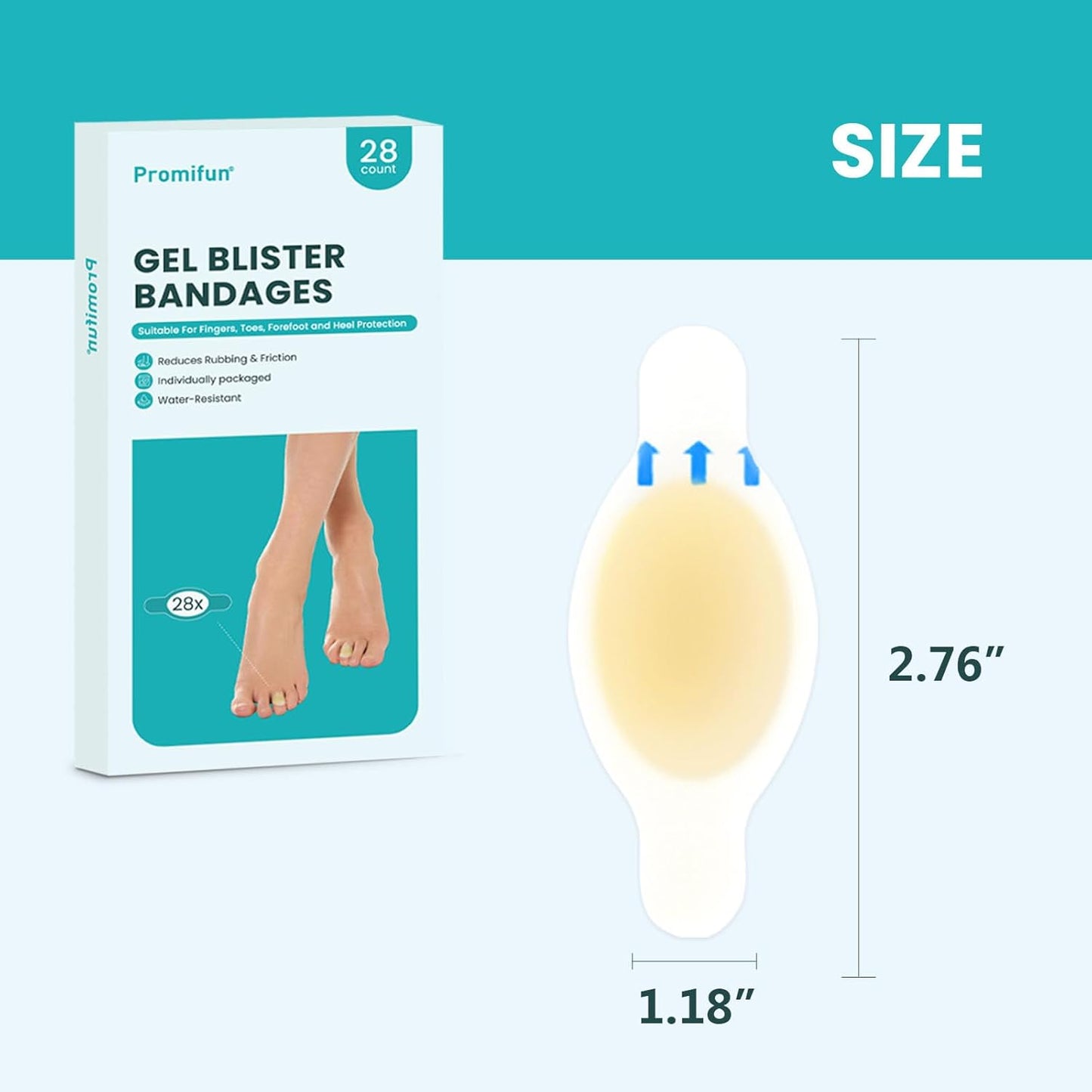 Blister Pads - 28 ct Water Resistant Hydrocolloid Bandages for Foot, Toe, Heel - Gel Cushions for Prevention & Recovery, Toe Pack