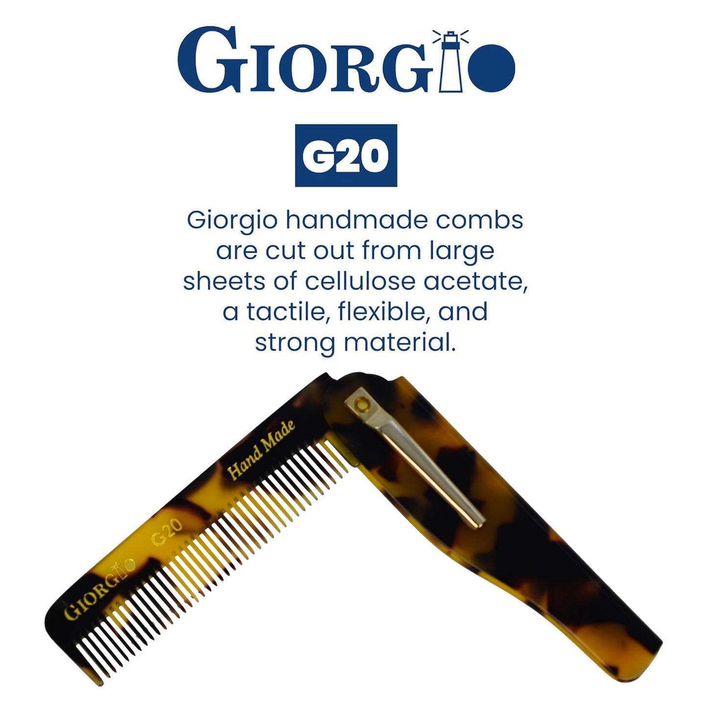 Giorgio G20 Folding Mustache and Beard Comb - Small Fine Tooth Pocket Comb for Everyday Hair Care - Sawcut and Hand Polished Pocket and Styling Combs - Handcrafted