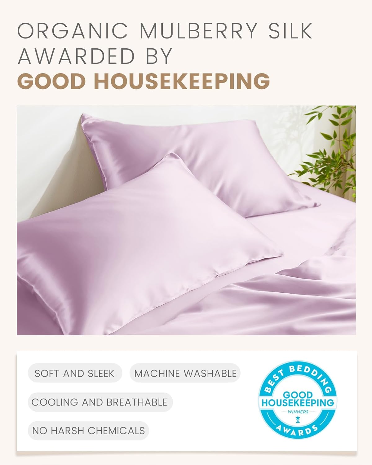 THXSILK 100% Mulberry Silk Pillowcase for Hair and Skin Health, Soft Breathable and Smooth Pillowcase with Hidden Zipper, Both Sides Premium Grade 6A+ Silk, 1pc (Standard 20"x26", Light Purple)