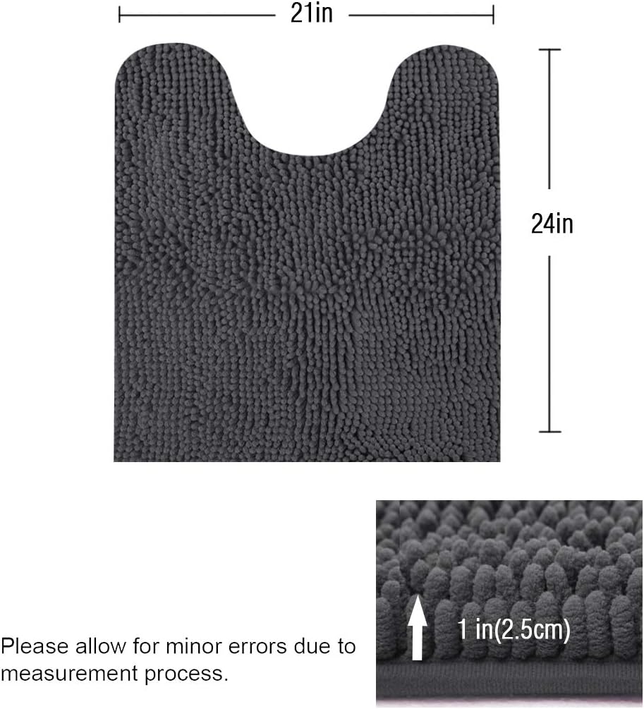ITSOFT Non-Slip Shaggy Chenille Toilet Contour Bathroom Rug with Water Absorbent, 24 x 21 Inches U-Shaped Charcoal Gray