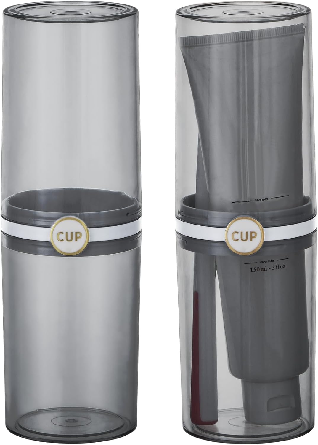 Yeeco toothbrush travel case, 2 pcs Transparent Black Portable Toothbrush Cover with Mouthwash Cup, Tooth Brushing Holder for Home School Camping Travelling, 8.1 x 2.6 inches,Clear Black