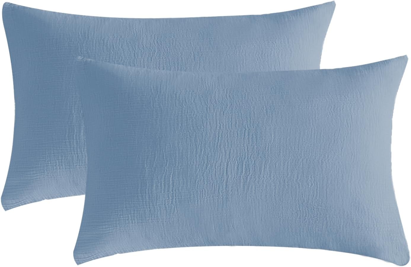 SE SOFTEXLY Muslin Pillowcases Queen Size 100% Cotton, 2 Pack Linen Like Pillow Shams with Envelope Closure, Ultral Soft and Breathable Pillow Case Covers, Blue, 20" X 30", No Filling