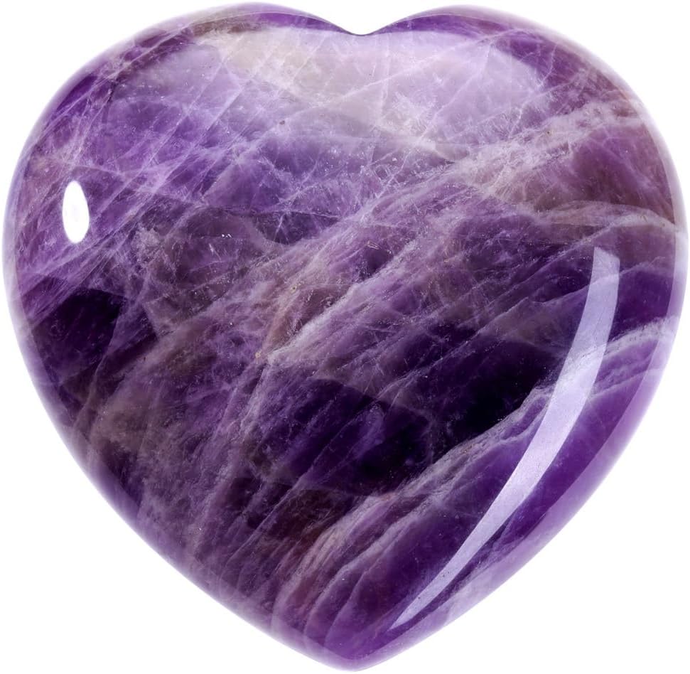 Jovivi 45mm Big Amethyst Crystal Heart Healing Crystals Heart Stones Polished Pocket Love Gemstones Natural Reiki Balancing Meditation Massage Gift Palm Worry Stones for Anxiety