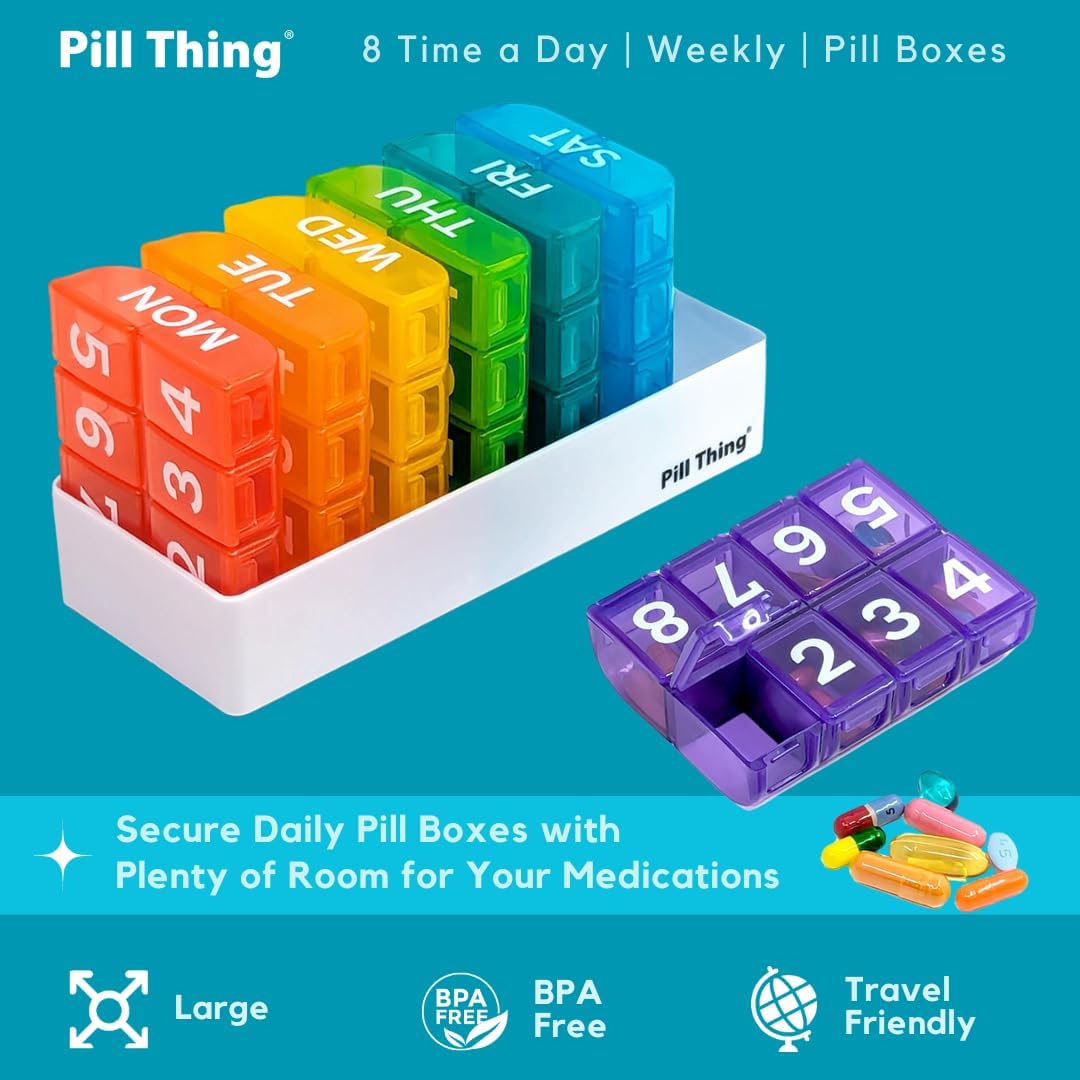 8 Times a Day, 7 Day Large Weekly Pill Organizer with Holder Tray, Vitamin, Medicine Box, Multicolor (8X a Day - 1 Pack)