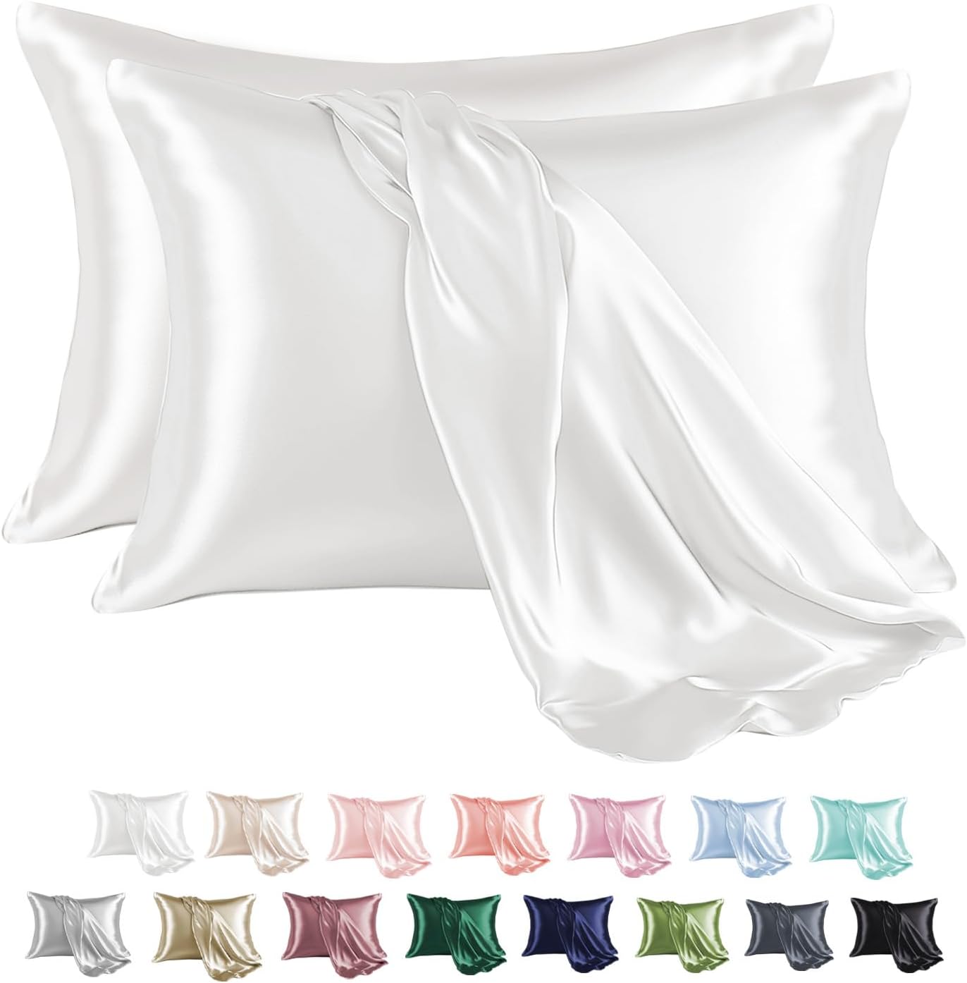 MR&HM Satin Pillowcase for Hair and Skin, Silk Satin Pillowcase 2 Pack, King Size Pillow Cases Set of 2, Silky Pillow Cover with Envelope Closure (20x40, Ivory)