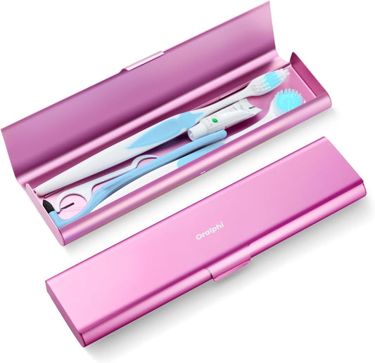 Wider Aluminum Toothbrush Travel Case, Portable Travel Toothbrush Holder, Durable Manual Toothbrush Box Container for Traveling, Bathroom, Camping, Business Trip, Pink