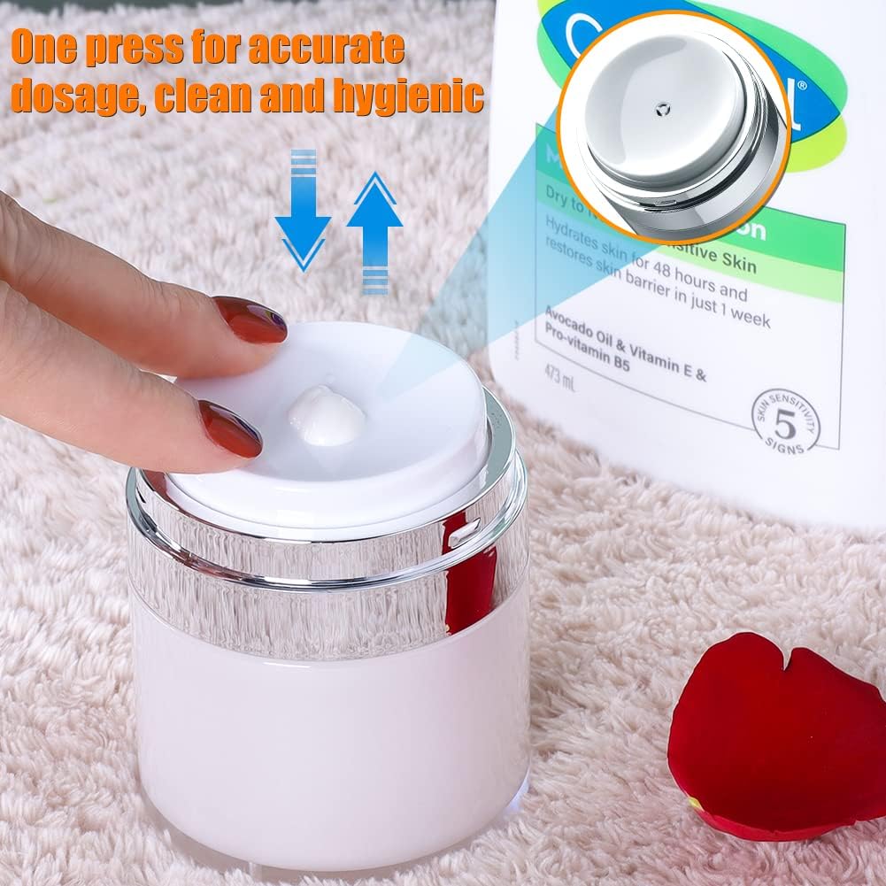 Airless Pump Jar, 1.7 oz Airless Pump Bottles, Travel Lotion Container – Vacuum Dispenser for Cream – Leak-Proof TSA-Friendly Design Keeps Cream Fresh – Multi-Purpose for Lotion, Sunscreen (2 Pack)