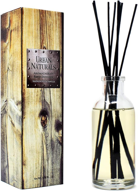 Urban Naturals Sandalwood & Vanilla Reed Diffuser Oil Gift Set | Tahitian Vanilla intermeshes & Desert Sandalwood Mingle to Create a Southern Bourbon Scent! | Great Idea