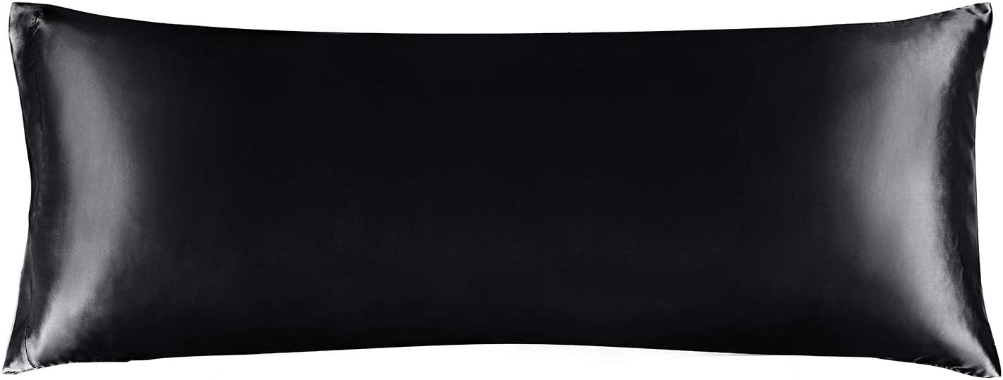 BEDELITE Satin Body Pillow Cover, Super Soft and Cooling Body Pillow Pillowcase for Hair and Skin, Breathable Silky Full Long Pillowcase Cover(20"x54", Black)