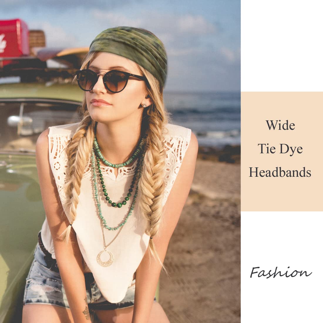 Wide Boho Headbands for Women Fashion Knotted Headband Yoga Workout Hair Accessories African Head Wrap Blue Tie Dye 4 Pack