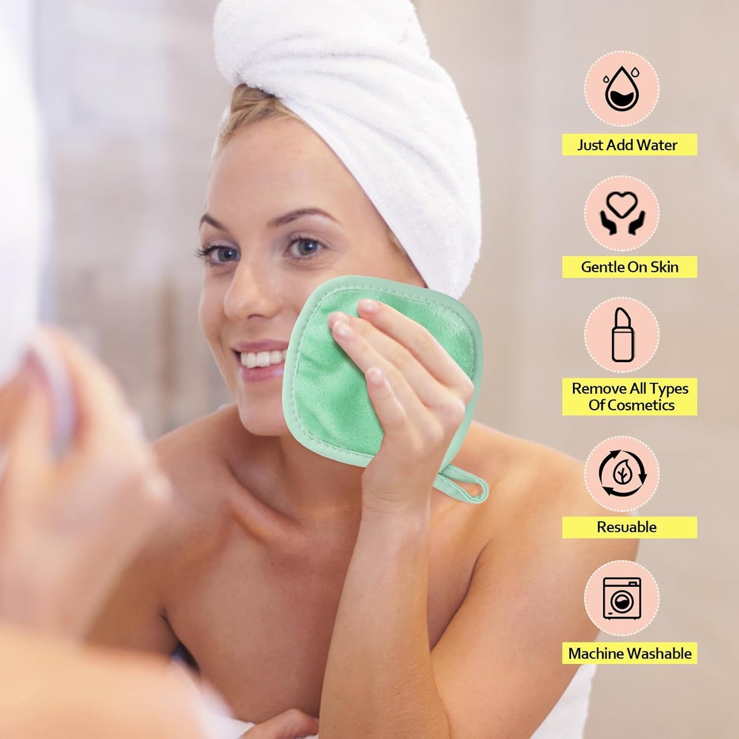 HOMEXCEL Makeup Remover Cloth 12 Count (Pack of 1), Reusable Makeup Remover Pads, Washable Ultra Soft Facial Cleansing Cloths for All Skin Types, 5 X 5 In, Green