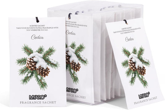 MYARO 12 Packs Cedarwood Scented Sachets for Drawer and Closet, Long-Lasting Closet Sachet Bags Drawer deodorizers Fresh Scents, Home Fragrance for Lover