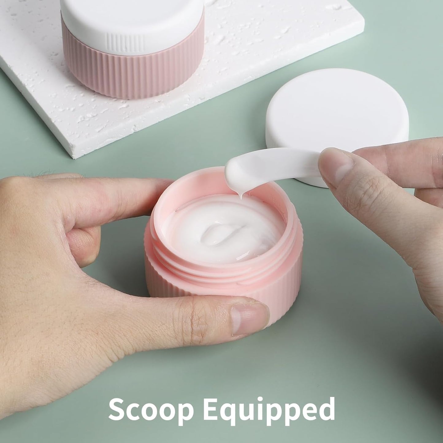 ME.FAN Travel Containers for Toiletries, TSA Approved 1.5 oz Silicone Cream Jars, Leak-proof Journey Containers, Trip Accessories with Lid for Cosmetic Face Hand 4 Pack White Lid - Pink