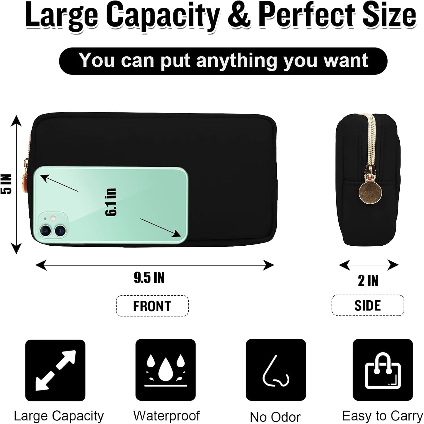 Nylon Small Makeup Bag for Purse, Cute Preppy Makeup Bag Cosmetic Zipper Pouch Purse, Waterproof Portable Travel Toiletry Bag Coin Pouch Clutch Makeup Brush Bag Organizer Storage for Women Girls(Blue)