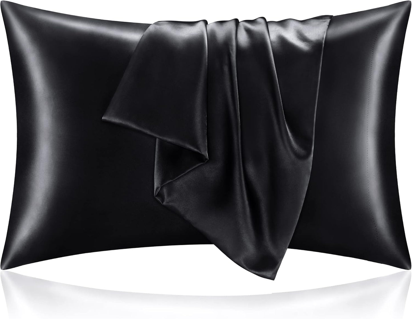 BEDELITE Satin Pillowcase for Hair and Skin, Super Soft and Cooling Similar to Silk Pillow Cases 2 Pack with Envelope Closure, Gift for Women Men(20"x30" Queen Size, Black)