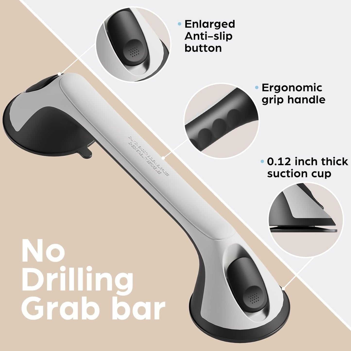 2 Pack 16 Inch Grab Bars for Bathtubs and Showers for Seniors, Heavy Duty Shower Handle for Elderly, Suction Cup Removable Handrails Handicap Bath Grip Bathroom Safety Grips (Black and White