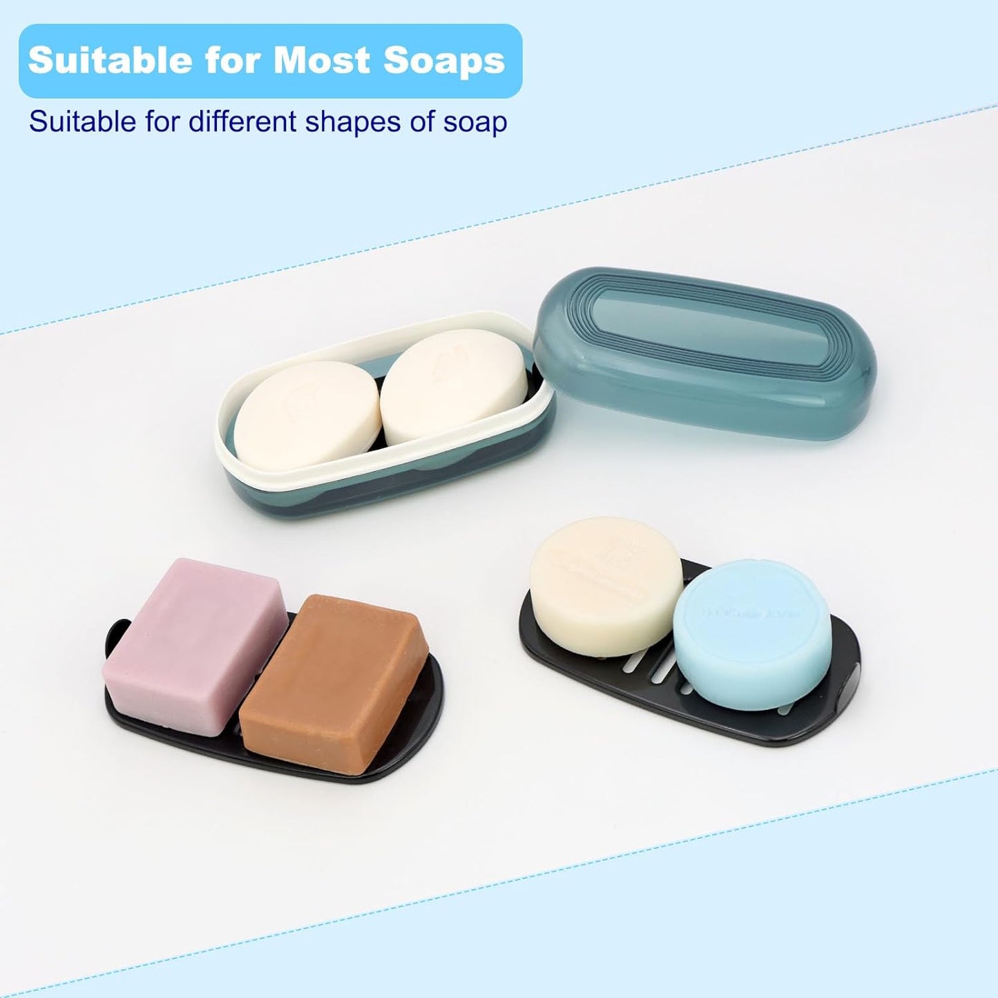 Solid Shampoo Bar Holder, Large Bar Soap Holder, Travel Soap Container, Soap Box with Draining Layer, Soap Case for Bathroom, Traveling, Gym, Camping (Blue Style-1-Large)